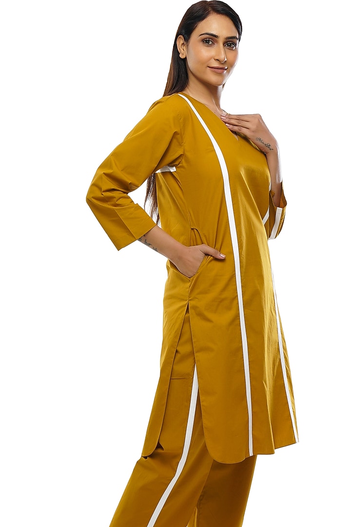 Mustard Cotton Poplin Kurta by KHAT at Pernia's Pop Up Shop