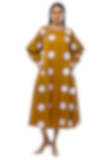 Mustard Poplin Cotton Printed Dress by KHAT