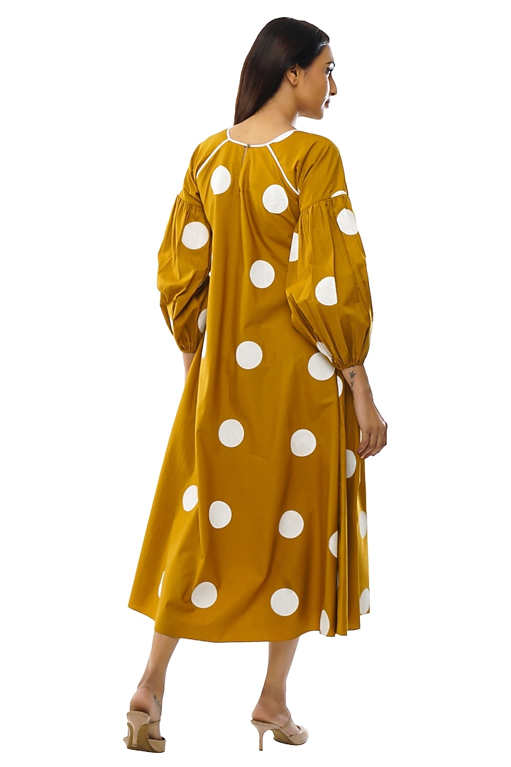 Mustard Poplin Cotton Printed Summer Dress by KHAT at Pernia's Pop Up Shop