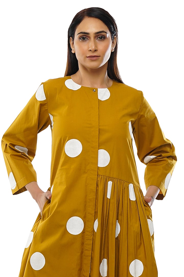 Mustard Poplin Cotton Printed Summer Dress by KHAT at Pernia's Pop Up Shop