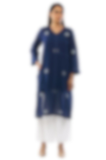 Navy Blue Handwoven Tunic Set by KHAT