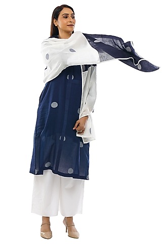 Navy Blue Handwoven Tunic Set by KHAT