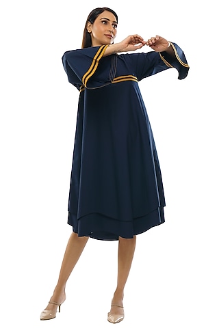 Navy Blue Poplin Cotton Dress by KHAT