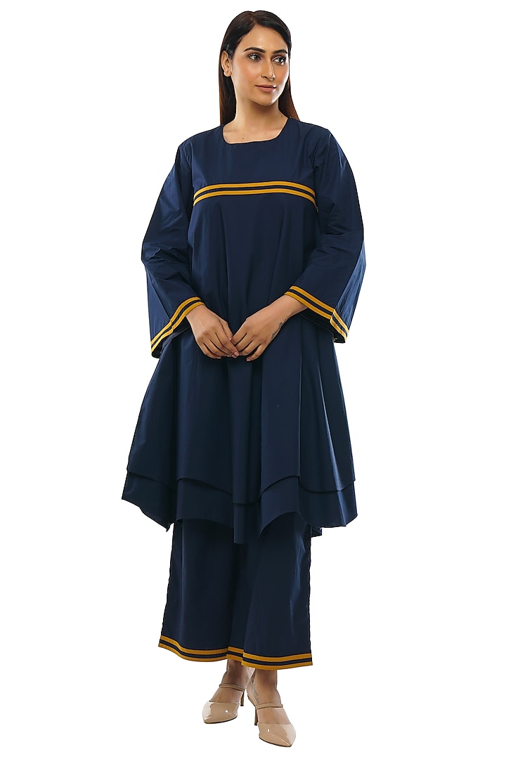 Navy Blue Poplin Cotton Tunic Set by KHAT