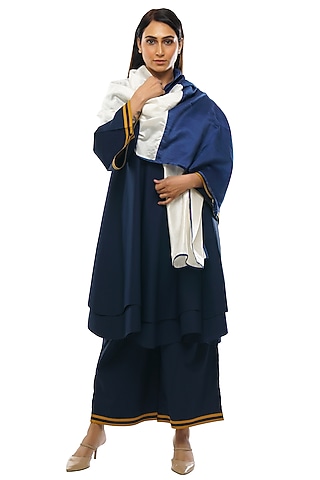 Navy Blue Poplin Cotton Tunic Set by KHAT
