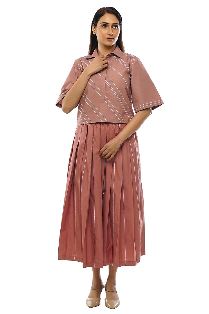Light Pink Poplin Cotton Skirt Set by KHAT