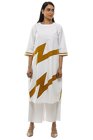 Bright White Poplin Cotton Kurta Set by KHAT