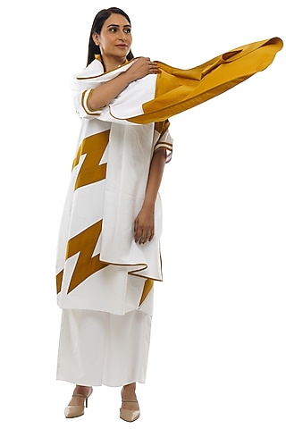 Bright White Poplin Cotton Kurta Set by KHAT