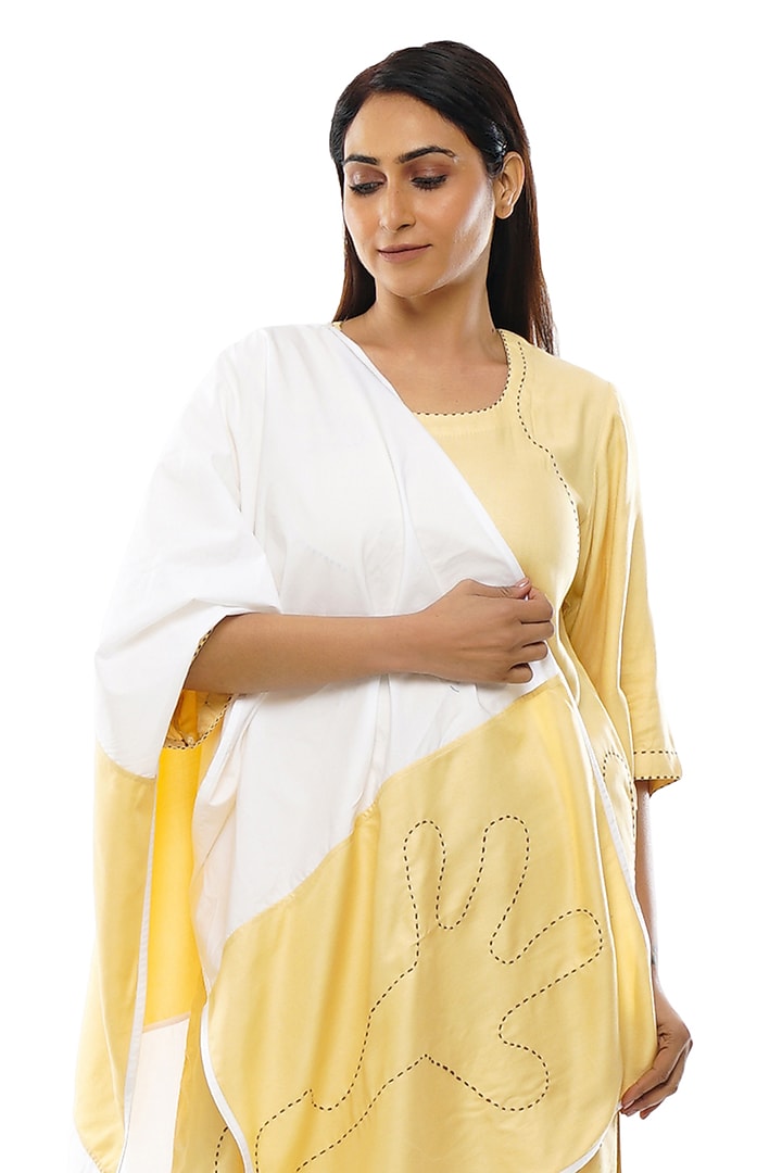 Light Yellow Tencel Twill Embroidered Kurta Set by KHAT at Pernia's Pop Up Shop