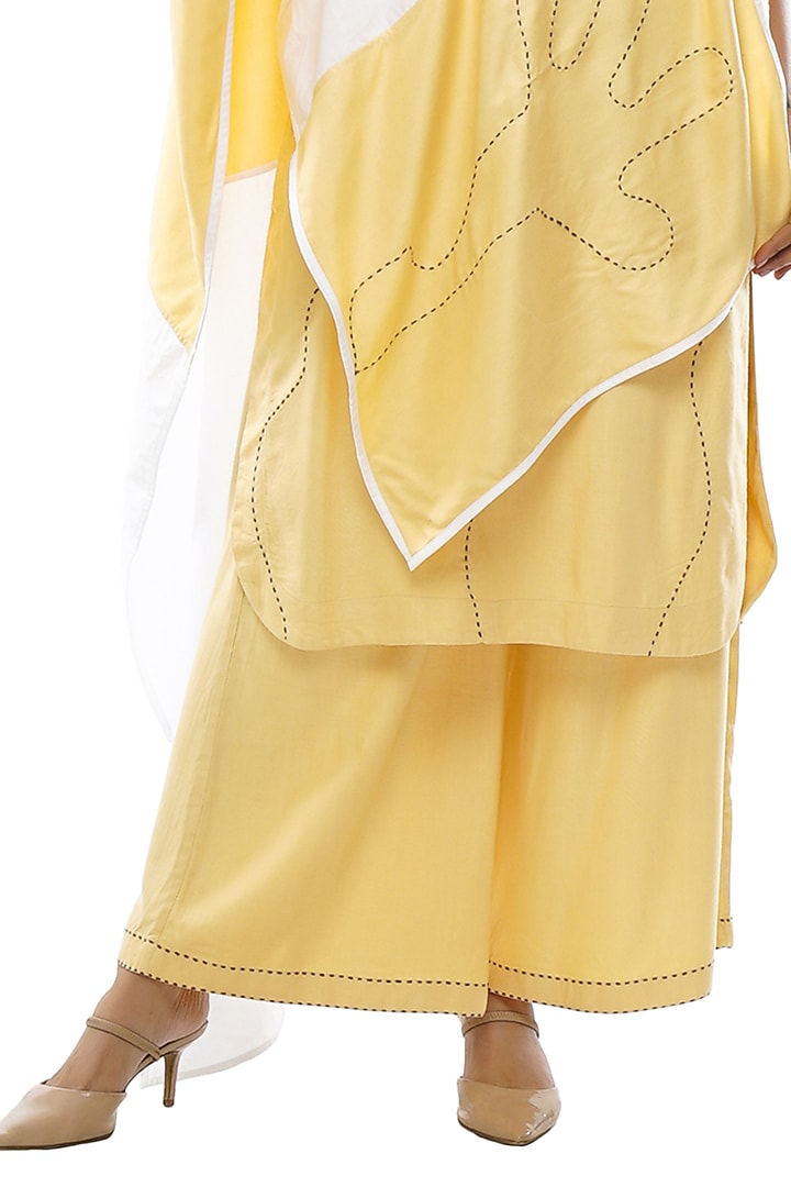 Light Yellow Tencel Twill Embroidered Kurta Set by KHAT at Pernia's Pop Up Shop