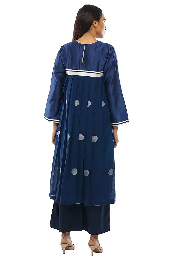 Navy Blue Chanderi Silk & Handwoven Kurta Set by KHAT at Pernia's Pop Up Shop