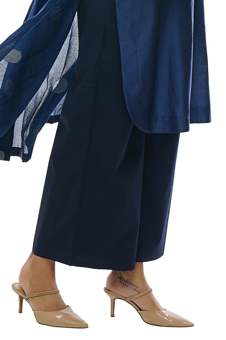 Navy Blue Chanderi Silk & Handwoven Kurta Set by KHAT at Pernia's Pop Up Shop