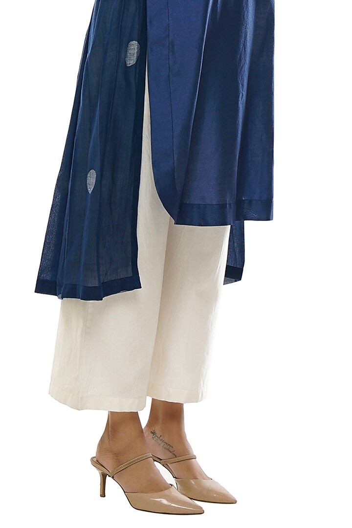 Navy Blue Chanderi Silk & Handwoven Kurta Set by KHAT at Pernia's Pop Up Shop