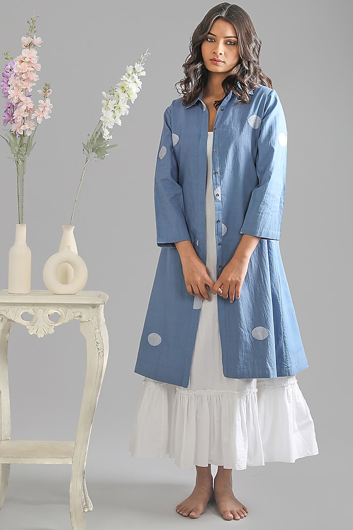 French Blue Poplin Shirt With Inner Dress by KHAT