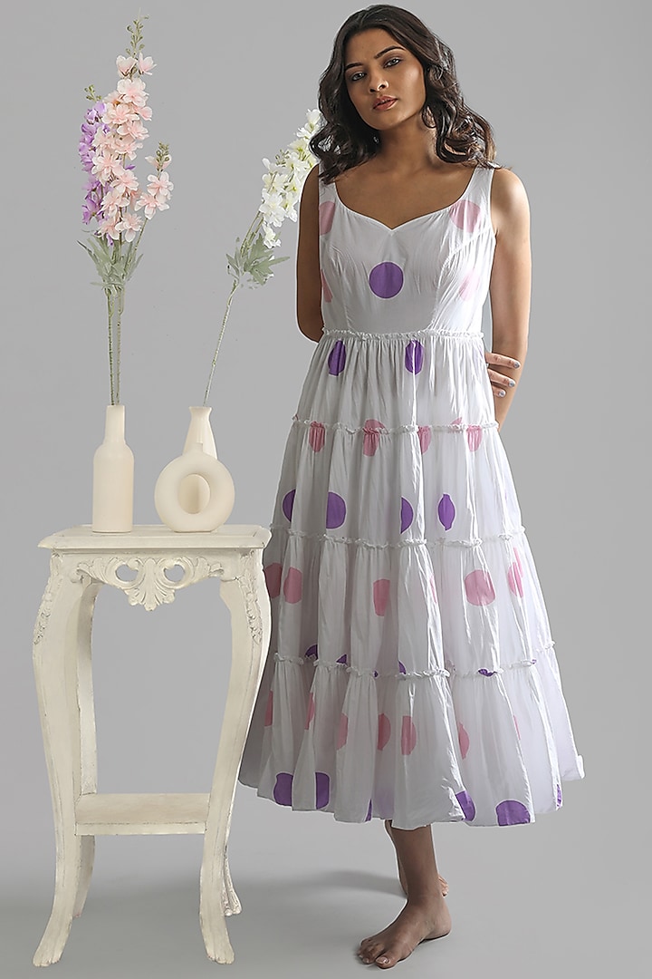 White Cotton Poplin Tiered Dress With Slip Dress by KHAT