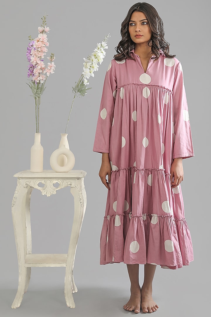 Light Pink Printed Dress With Slip Dress by KHAT at Pernia's Pop Up Shop