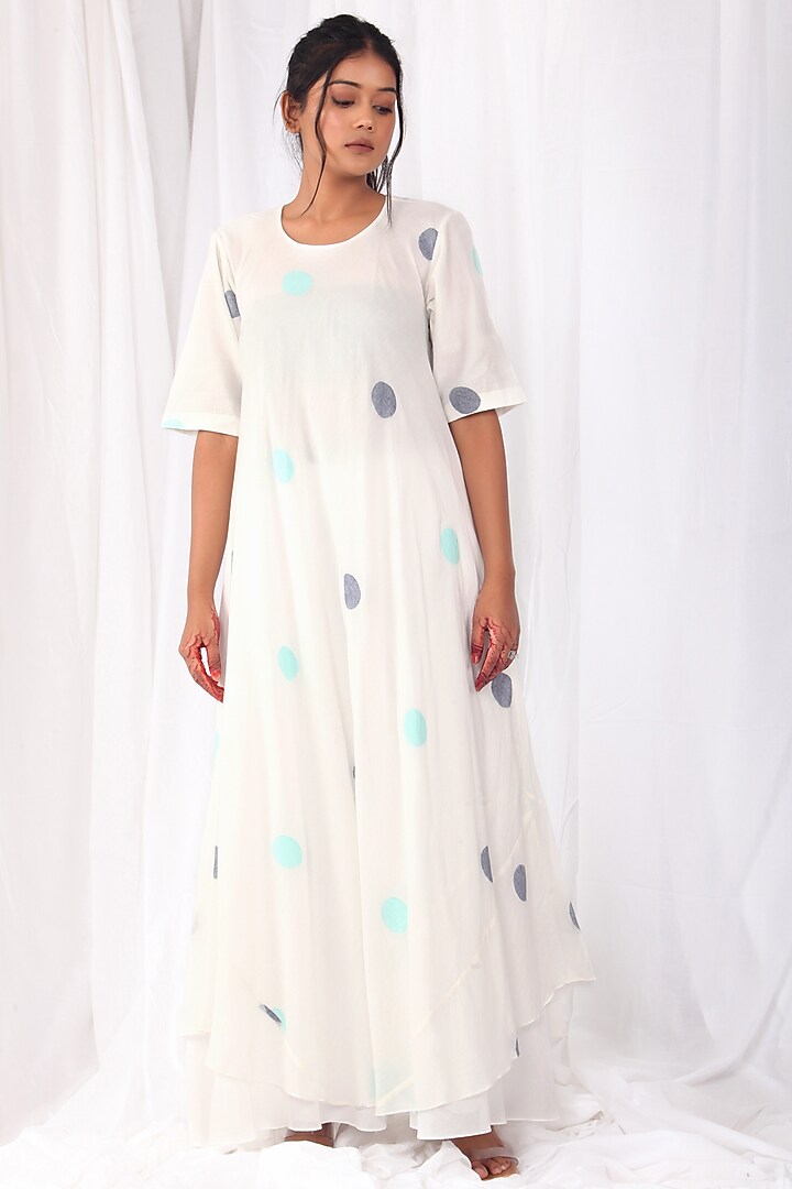 Bright White Printed Summer Dress With Scarf by KHAT at Pernia's Pop Up Shop