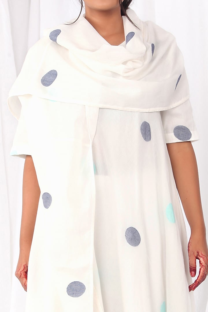 Bright White Printed Summer Dress With Scarf by KHAT at Pernia's Pop Up Shop