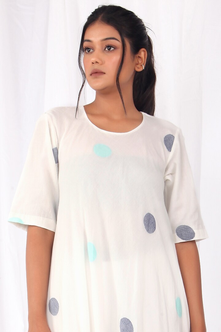 Bright White Printed Summer Dress With Scarf by KHAT at Pernia's Pop Up Shop