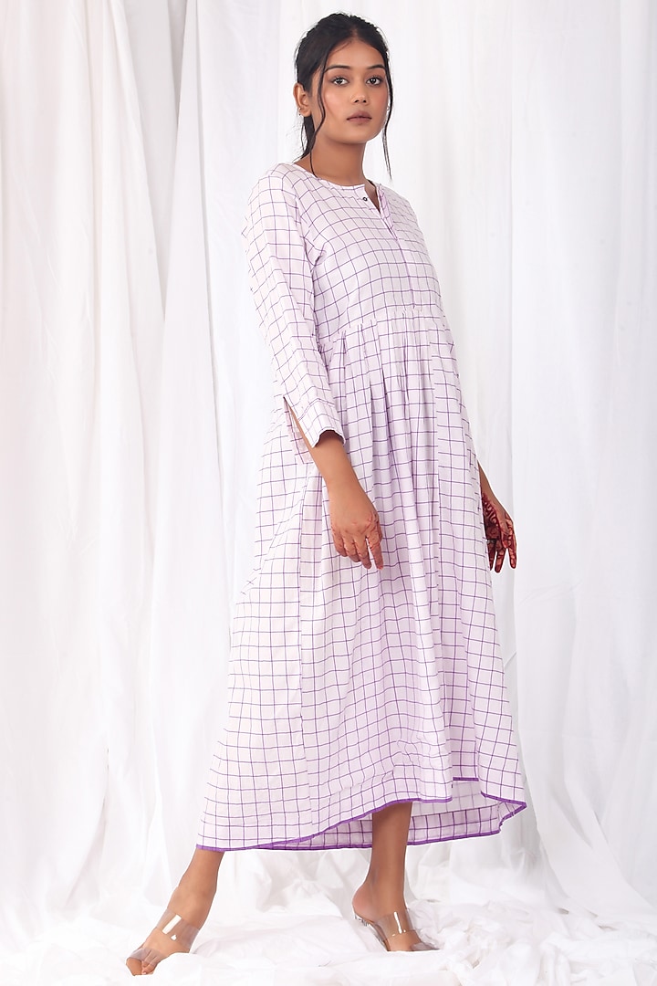 White & Navy Blue Printed Dress by KHAT at Pernia's Pop Up Shop