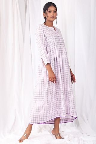 White & Navy Blue Printed Dress by KHAT
