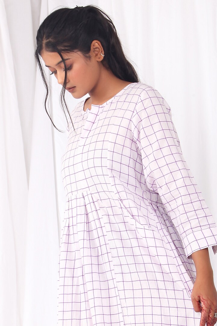 White & Navy Blue Printed Summer Dress by KHAT at Pernia's Pop Up Shop