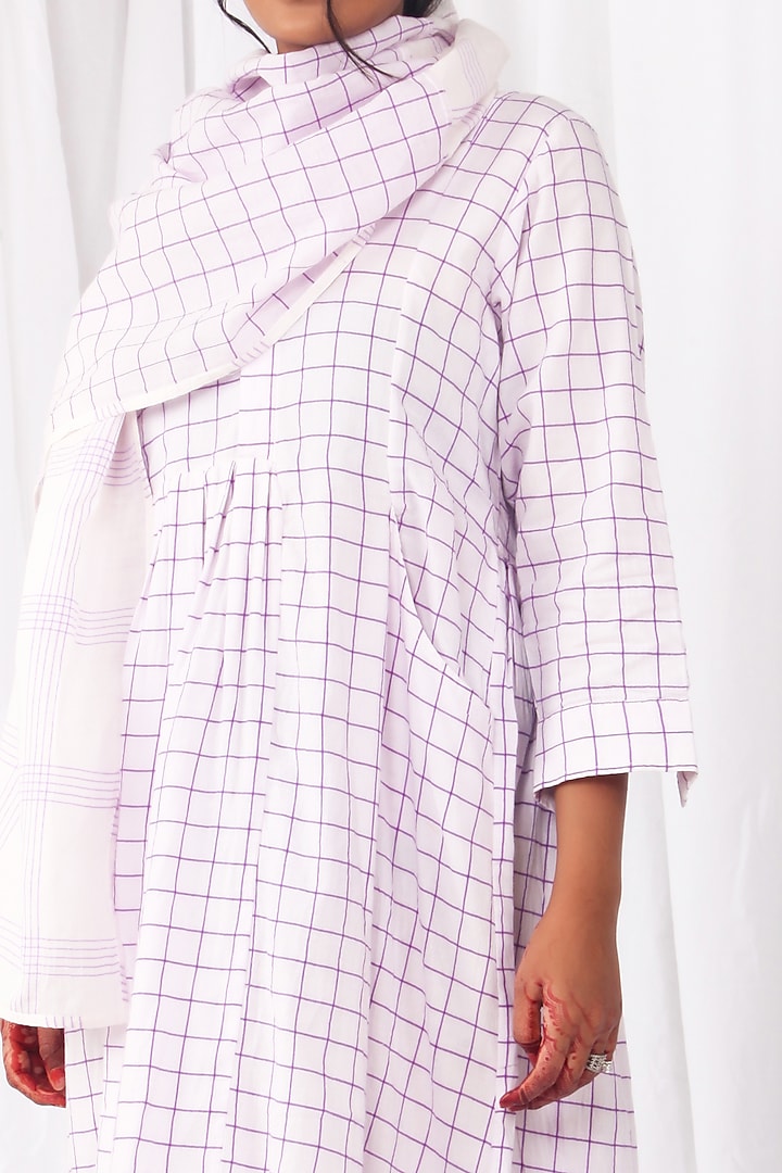 White & Navy Blue Printed Summer Dress With Scarf by KHAT at Pernia's Pop Up Shop
