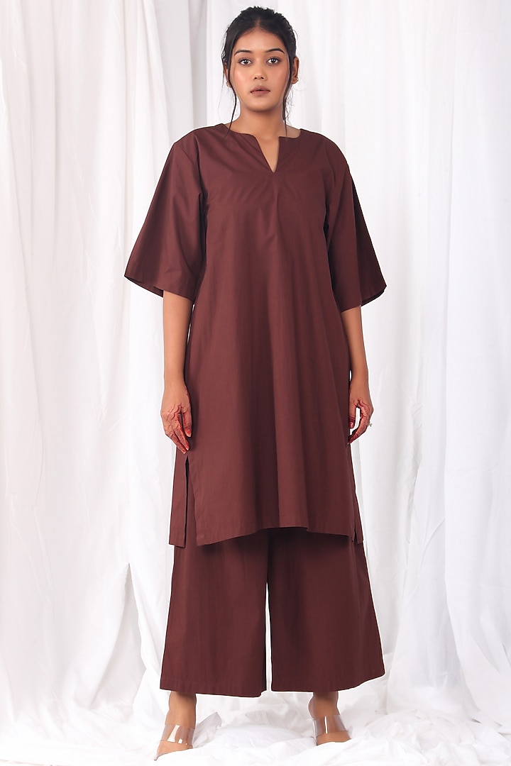 Brown Poplin Cotton Kurta Set by KHAT at Pernia's Pop Up Shop