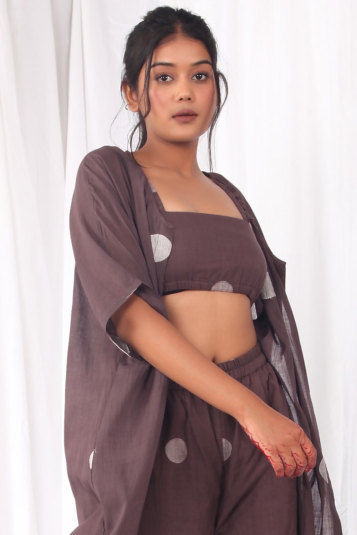 Brown Handwoven Cotton Jacket Set by KHAT at Pernia's Pop Up Shop