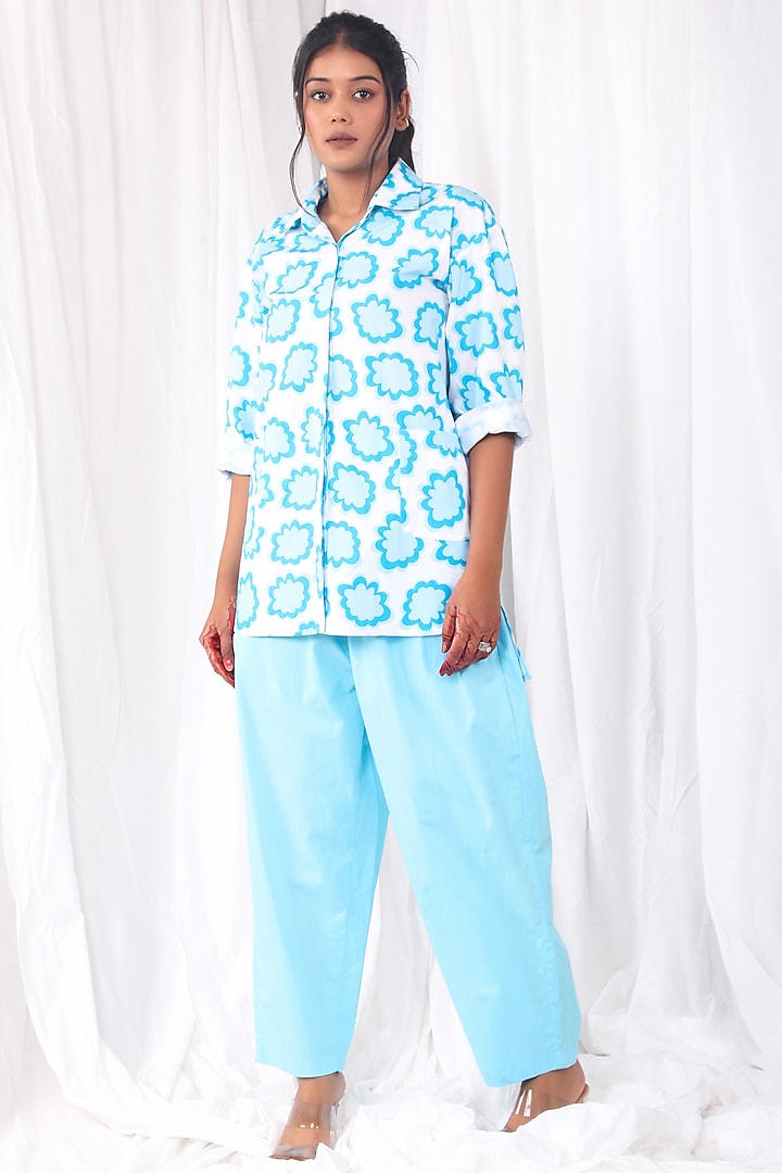 Sky Blue Poplin Cotton Pant Set by KHAT