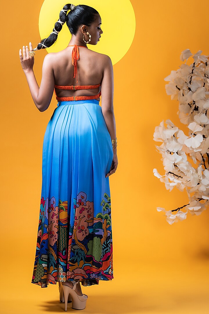 Blue Crepe Pleated Skirt Set by KHB- Khushboo Haran Borkar at Pernia's Pop Up Shop