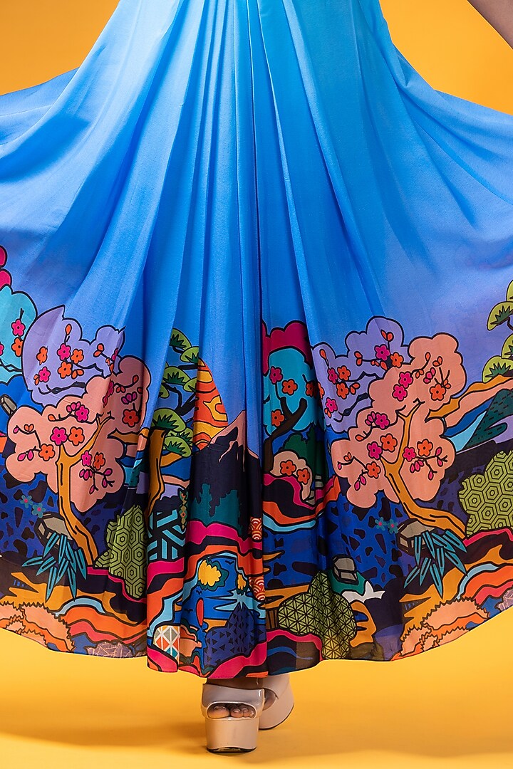Blue Crepe Pleated Skirt Set by KHB- Khushboo Haran Borkar at Pernia's Pop Up Shop