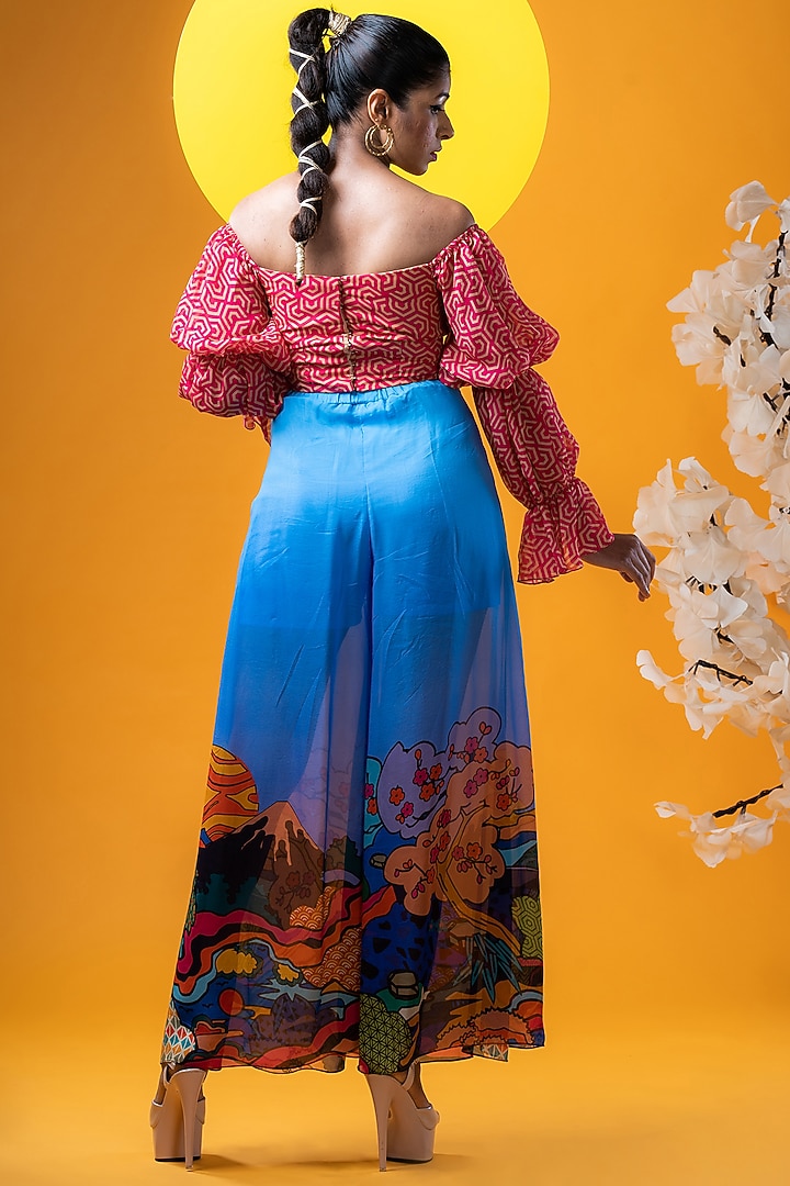 Blue Organza Digital Printed Pant Set by KHB- Khushboo Haran Borkar at Pernia's Pop Up Shop