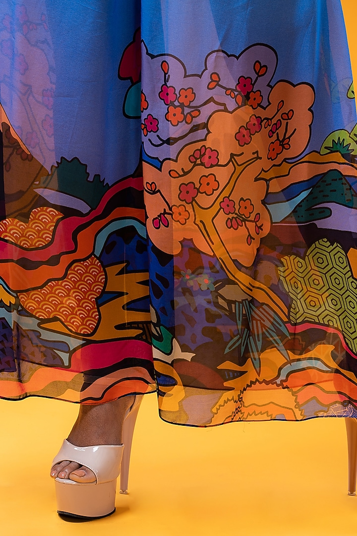 Blue Organza Digital Printed Pant Set by KHB- Khushboo Haran Borkar at Pernia's Pop Up Shop