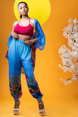 Blue Organza Printed Pant Set by KHB- Khushboo Haran Borkar