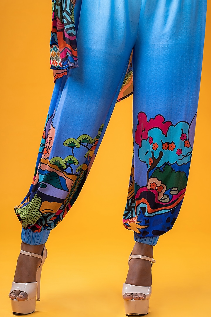 Blue Organza Printed Pant Set by KHB- Khushboo Haran Borkar at Pernia's Pop Up Shop