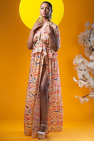 Beige Crepe Maxi Dress by KHB- Khushboo Haran Borkar