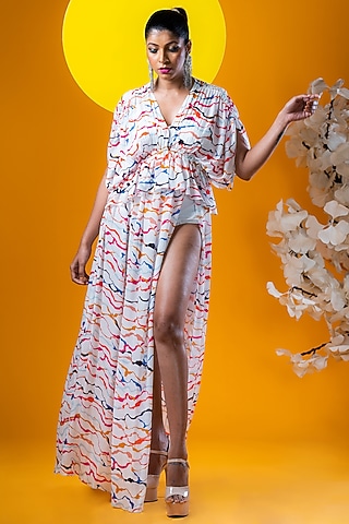 White Crepe Kaftan Dress by KHB- Khushboo Haran Borkar