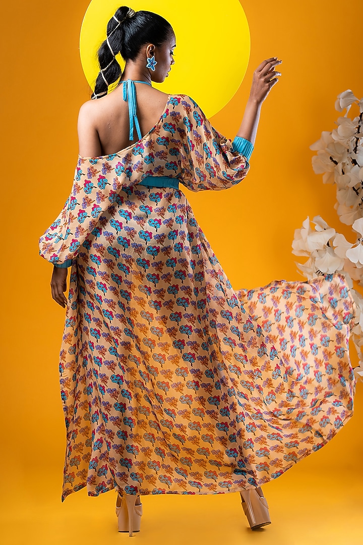 Beige Organza Printed Kaftan Summer Dress by KHB- Khushboo Haran Borkar at Pernia's Pop Up Shop