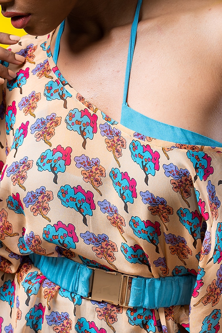 Beige Organza Printed Kaftan Summer Dress by KHB- Khushboo Haran Borkar at Pernia's Pop Up Shop