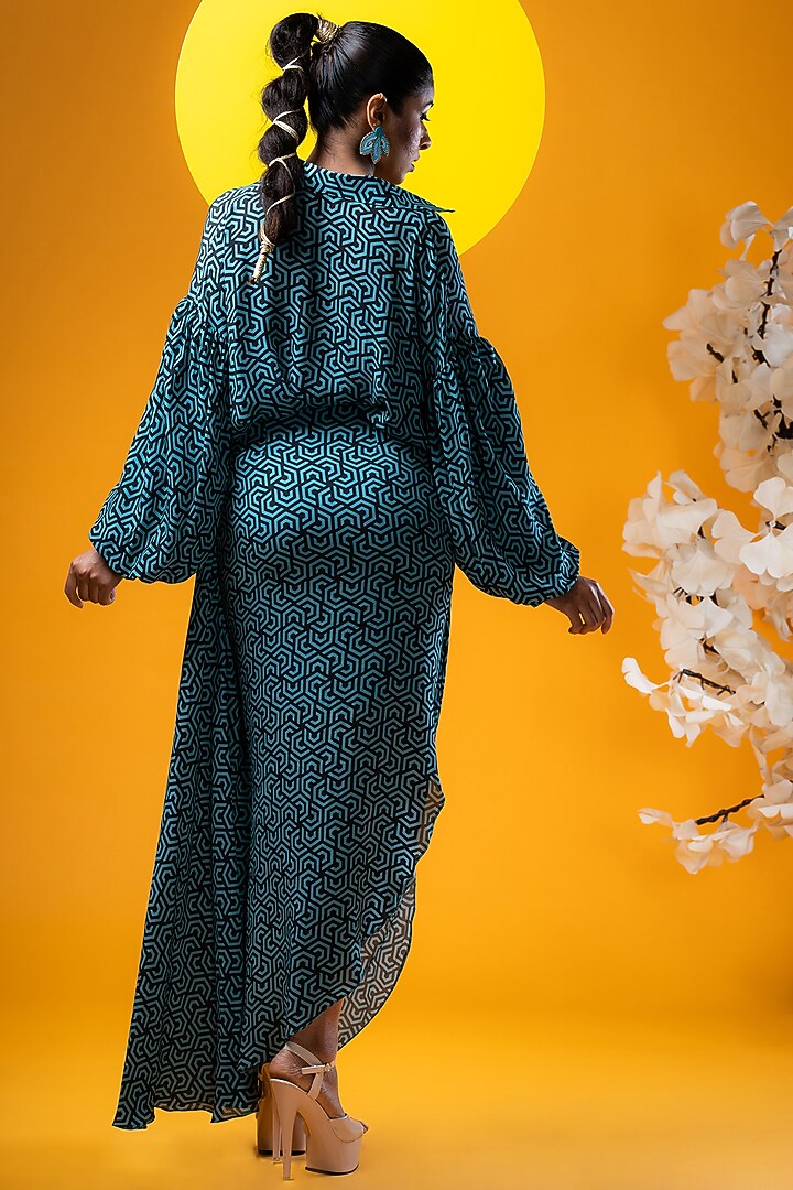 Black & Cyan Printed Skirt Set by KHB- Khushboo Haran Borkar at Pernia's Pop Up Shop