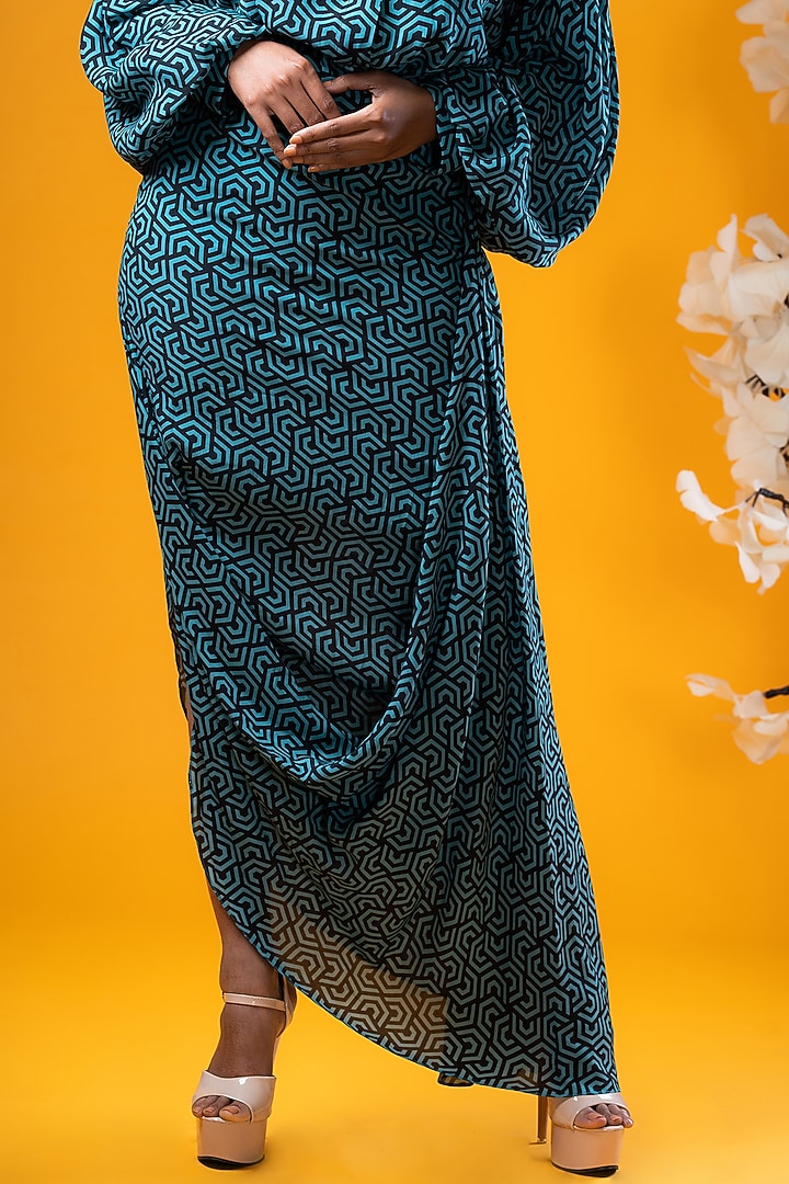 Black & Cyan Printed Skirt Set by KHB- Khushboo Haran Borkar at Pernia's Pop Up Shop