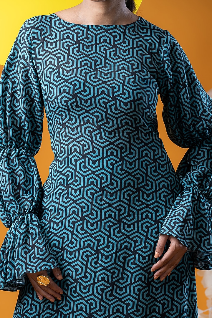 Cyan & Black Crepe Printed Tunic Set by KHB- Khushboo Haran Borkar at Pernia's Pop Up Shop