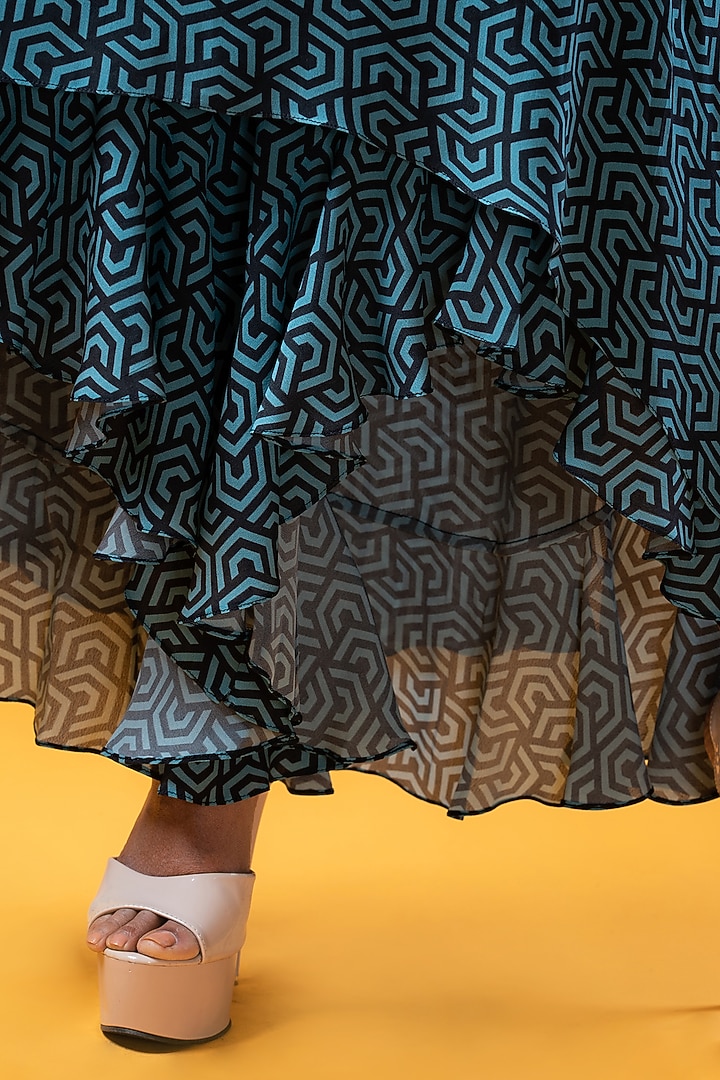 Cyan & Black Crepe Printed Tunic Set by KHB- Khushboo Haran Borkar at Pernia's Pop Up Shop