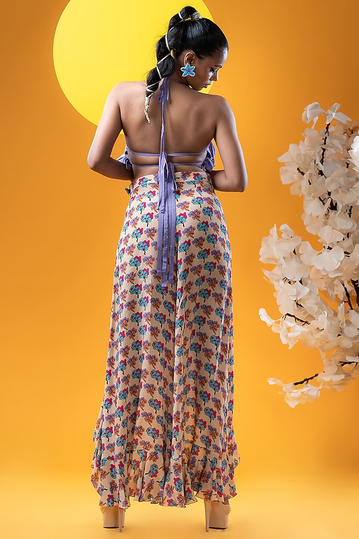 Beige Crepe Printed Layered Pant Set by KHB- Khushboo Haran Borkar at Pernia's Pop Up Shop