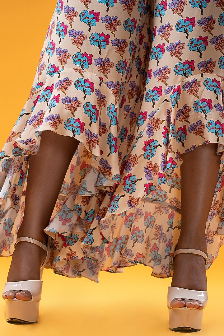 Beige Crepe Printed Layered Pant Set by KHB- Khushboo Haran Borkar at Pernia's Pop Up Shop