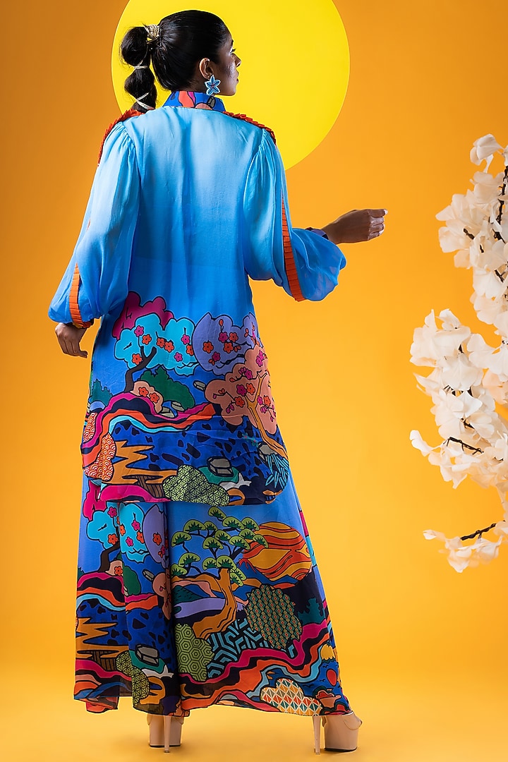 Blue Organza Printed Tunic Set by KHB- Khushboo Haran Borkar at Pernia's Pop Up Shop