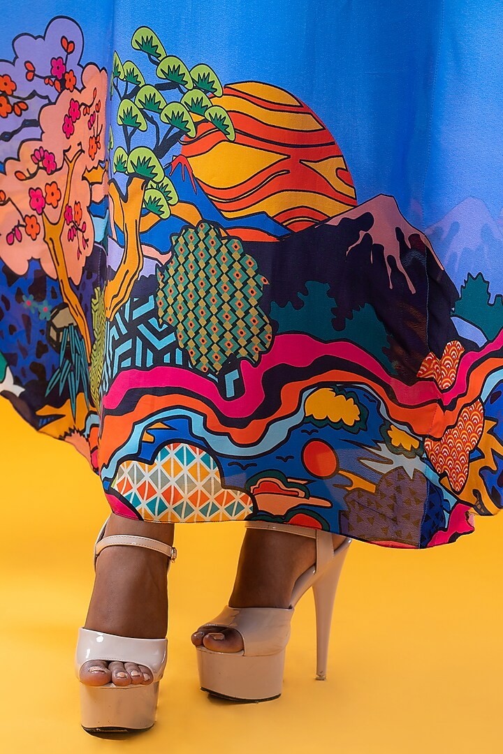 Blue Crepe Digital Printed Skirt Set by KHB- Khushboo Haran Borkar at Pernia's Pop Up Shop