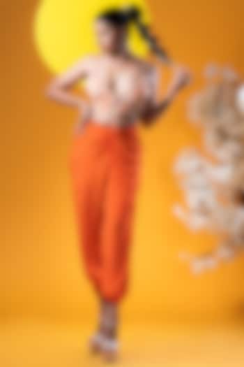 Orange Crepe Pleated Pant set by KHB- Khushboo Haran Borkar