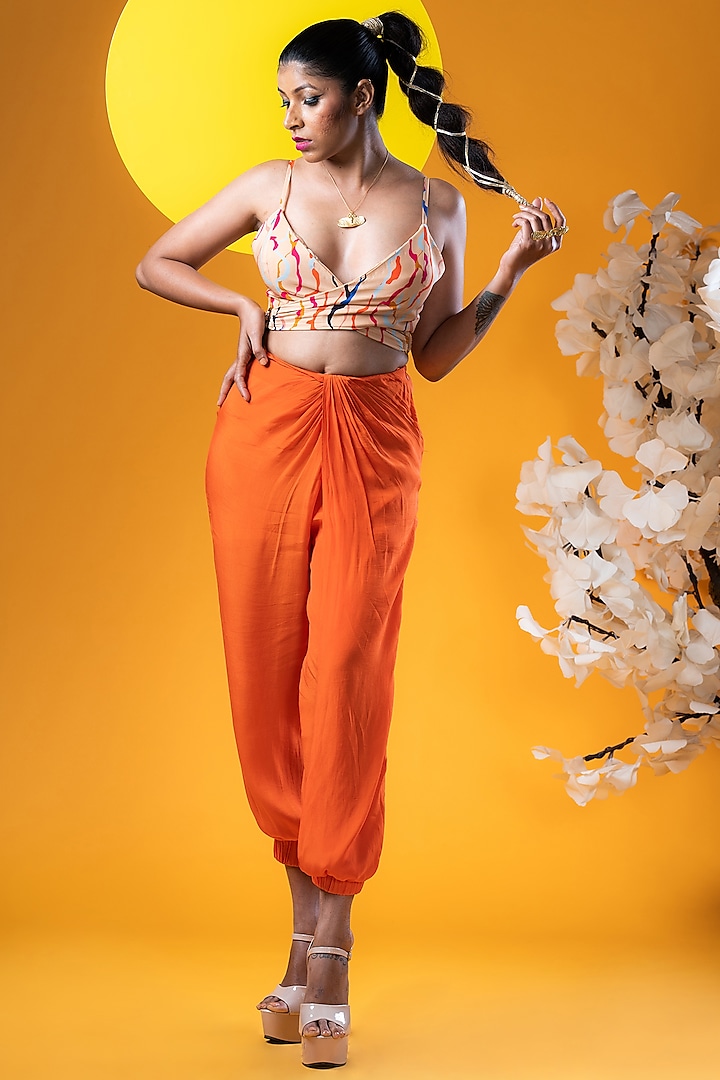 Orange Crepe Pleated Pant set by KHB- Khushboo Haran Borkar